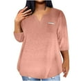 thumbnail image 1 of Plus Size Tops for Women 3/4 Sleeve Casual Loose V Neck Soft Shirts Solid Color Trendy Tee Tops Pink,XXXXXL, 1 of 6