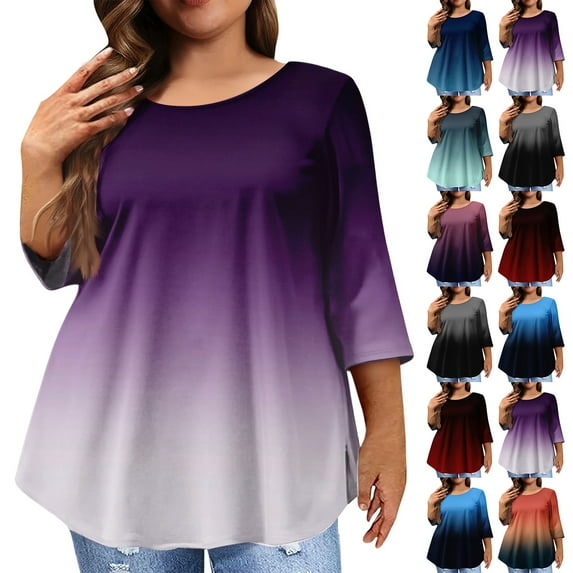 Plus Size Tops for Women 3/4 Sleeve Loose Shirts to Wear with Leggings Summer Fall 2026 Clothes Black 2XL