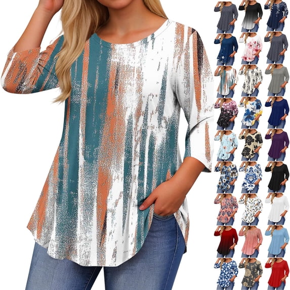 Plus Size Tops for Women 3/4 Sleeve Loose Shirts to Wear with Leggings Summer Fall 2026 Clothes