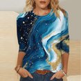 thumbnail image 1 of Plus Size Tops for Women 3/4 Sleeve Pullover Round Neck Printing Blouse Blue 2XL, 1 of 5