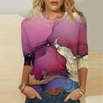 thumbnail image 1 of Plus Size Tops for Women 3/4 Sleeve Pullover Round Neck Printing T-shirt Blouse Hot Pink 2XL, 1 of 5