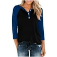 thumbnail image 1 of Plus Size Tops for Women 3/4 Sleeve Round Neck Color Block Loose Shirt Blue XXXL, 1 of 6
