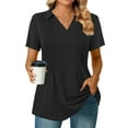 thumbnail image 1 of Plus Size Tops for Women 5X Casual Polo V Neck Tunics Trendy Shirts Summer Short Sleeve Blouses Black, 1 of 6