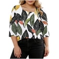 thumbnail image 1 of Plus Size Tops for Women Asymmetrical Square Neck with Button Detail Short Sleeve T-shirts Dressy Casual (2XL, Green-Leaves), 1 of 7