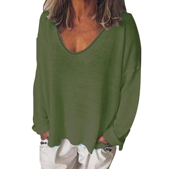 Plus Size Tops for Women Blouse Shirts Solid Long Sleeve V-Neck Pullover Tops T Shirts Blouse Casual V Neck Summer Loose Tops