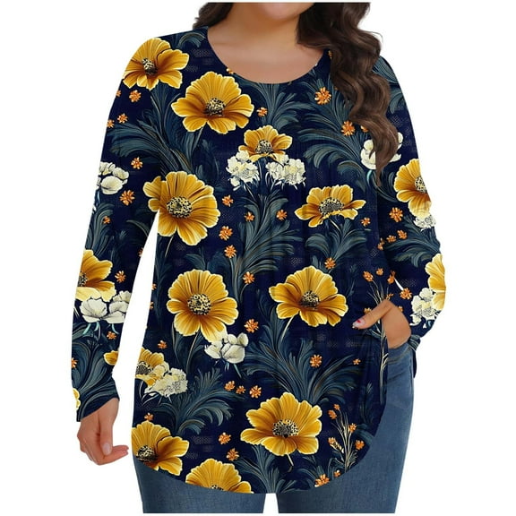 Plus Size Tops for Women Boho Floral Print V Neck Long Sleeve Blouses Shirts 2025 Fall Going Out Outfits