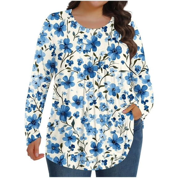 Plus Size Tops for Women Boho Floral Print V Neck Long Sleeve Blouses Shirts 2025 Fall Going Out Outfits