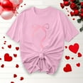 thumbnail image 1 of Plus Size Tops for Women Bow Ribbon Short-Sleeved Printed Round Neck Casual T-Shirt Pink 2XL, 1 of 4
