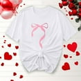 thumbnail image 1 of Plus Size Tops for Women Bow Ribbon Short-Sleeved Printed Round Neck Casual T-Shirt White 2XL, 1 of 4