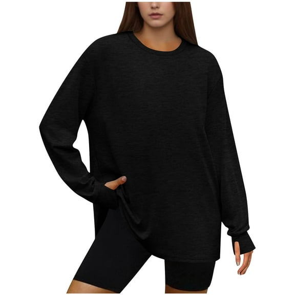 Plus Size Tops for Women Casual Loose Solid Color Fall Blouses Crewneck Long Sleeve Pullover Tops