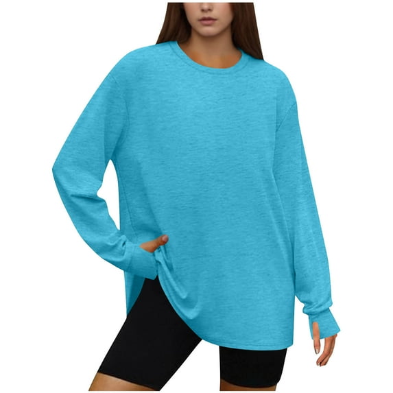 Plus Size Tops for Women Casual Loose Solid Color Fall Blouses Crewneck Long Sleeve Pullover Tops