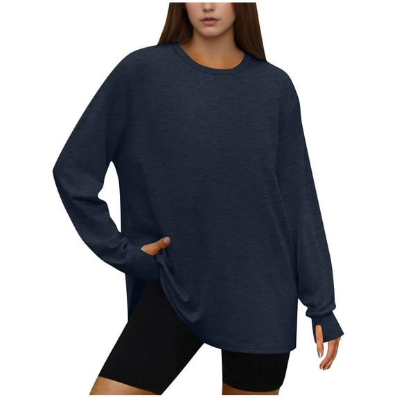 Plus Size Tops for Women Casual Loose Solid Color Fall Blouses Crewneck Long Sleeve Pullover Tops