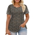 thumbnail image 1 of Plus Size Tops for Women Casual Short Puff Sleeve T Shirts Going Out Crew Neck Tees Trendy Oversized Pleated Blouses XL Floral, 1 of 6