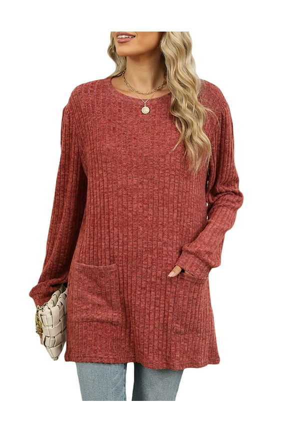 Plus Size Tops for Women Casual Womens Long Sleeve Crew Neck Shirts Trendy Tunic Top Lightweight Pullover with Pockets