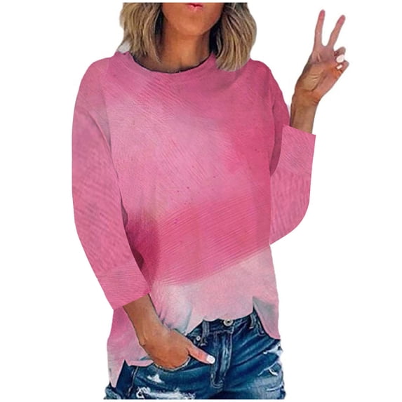 Plus Size Tops for Women 3/4 Sleeve Round-Neck Print Casual Outing Blouses Red 2XL