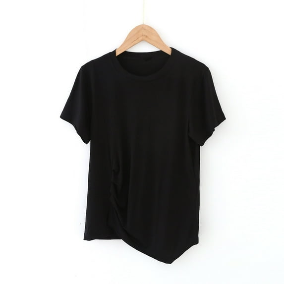Plus Size Tops for Women under $5 Solid Color Short Sleeved Round Neck Not Irregular Loose T-shirt Black 2XL