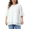 thumbnail image 1 of Agnes Orinda Women's Plus Size Tops Crew Neck Ruffle Short Sleeve Blouse Double Layered Summer Casual Solid Shirts 1X White, 1 of 6