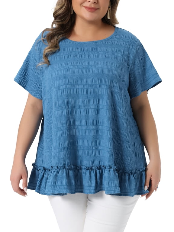 Women's Plus Size St. Patrick's Day Tops Layered Hem Crew Neck Short Sleeve Shirts Flowy Summer Casual Blouse 4X Blue