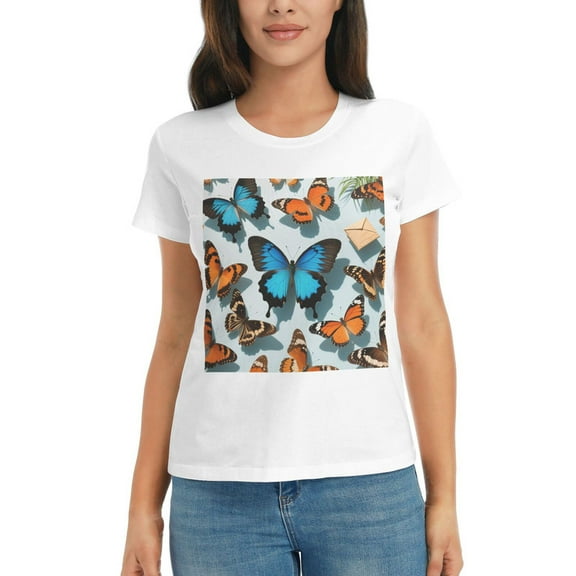 Plus Size Tops for Women Cute Butterfly Graphic Tee Funny Colorful Print Casual Nature Shirt Small-3X-Large