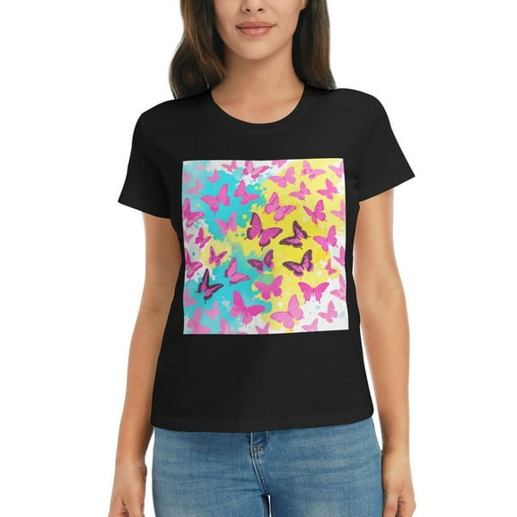 Plus Size Tops for Women Cute Butterfly Graphic Tee Funny Colorful Print Casual Nature Shirt Small-3X-Large