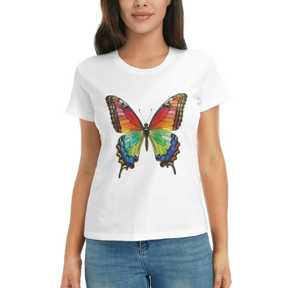 Plus Size Tops for Women Cute Butterfly Graphic Tee Funny Colorful Print Casual Nature Shirt Small-3X-Large
