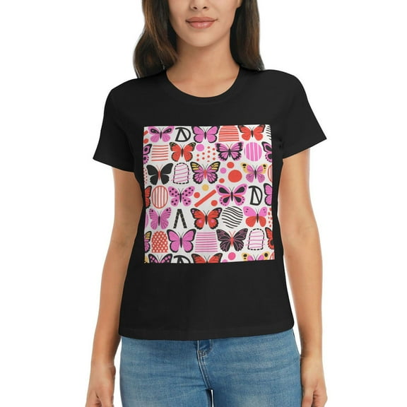 Plus Size Tops for Women Cute Butterfly Graphic Tee Funny Colorful Print Casual Nature Shirt Small-3X-Large