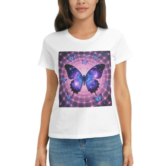 Plus Size Tops for Women Cute Butterfly Graphic Tee Funny Colorful Print Casual Nature Shirt Small-3X-Large