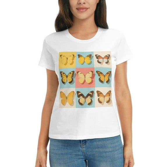 Plus Size Tops for Women Cute Butterfly Graphic Tee Funny Colorful Print Casual Nature Shirt Small-3X-Large