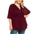 thumbnail image 1 of Plus Size Tops for Women Half Sleeve Pleated Ruffle T Shirts Tops V Neck Solid Color Fashion Comfy Flowy Tunic Blouses, 1 of 5