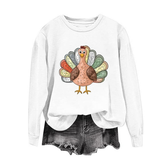 Plus Size Tops for Women Halloween Pumpkin Sweatshirt Printed Thanksgiving Day Long Sleeved Loose Casual Sweatshirt Womens Sweatshirts White XXL