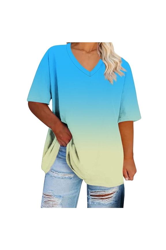 Plus Size Tops for Women L XL 2X,3X,4X,5X Caual Gradient Color Loose Fit Womens Summer T Shirts Trendy 2025 Short Sleeve