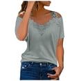 thumbnail image 1 of AherBiu Plus Size Tops for Women Lace Strap Off Shoulder Blouse Shirt Summer Casual Short Sleeve Solid Print Top Tees, 1 of 9
