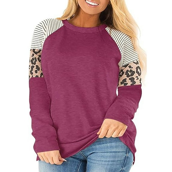 Plus Size Tops for Women Long Sleeve Crewneck Fall Tshirt Shirts Striped Print Fashion Tunic Blouse Tee for Woman Clothing