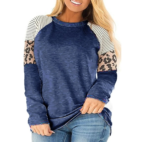 Plus Size Tops for Women Long Sleeve Crewneck Fall Tshirt Shirts Striped Print Fashion Tunic Blouse Tee for Woman Clothing
