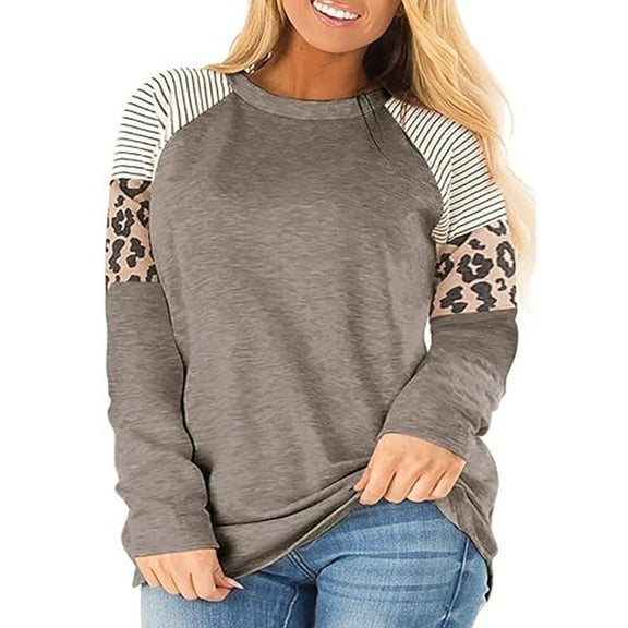 Plus Size Tops for Women Long Sleeve Crewneck Fall Tshirt Shirts Striped Print Fashion Tunic Blouse Tee for Woman Clothing