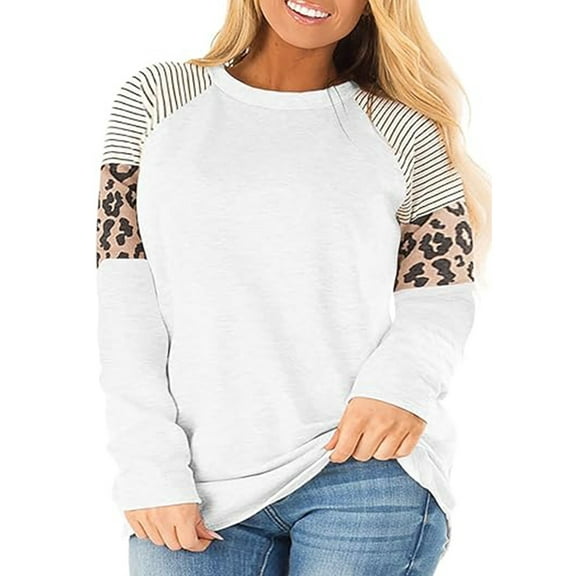 Plus Size Tops for Women Long Sleeve Crewneck Fall Tshirt Shirts Striped Print Fashion Tunic Blouse Tee for Woman Clothing