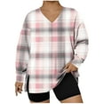 thumbnail image 1 of Plus Size Tops for Women Long Sleeve Plaid Print V Neck Lightweight Sweatshirt Side Split L-5X Loose Casual Shirts (L, Pink), 1 of 4