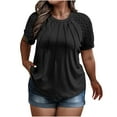 thumbnail image 1 of Plus Size Tops for Women Pleated Summer Lace Short Sleeve Eyelet Patchwork Crewneck Loose Casual Blouse T Shirts (X-Large, Black), 1 of 6
