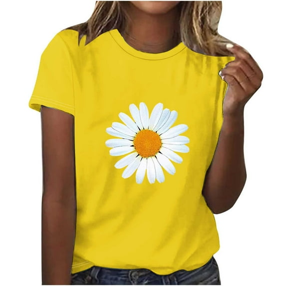 Plus Size Tops for Women Printed Short Sleeves Round Neck Casual T Shirts