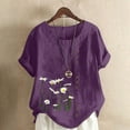 thumbnail image 1 of Plus Size Tops for Women Round Neck Short Sleeve Flower Printing Loose Summer Casual Shirt Purple XXXL, 1 of 4