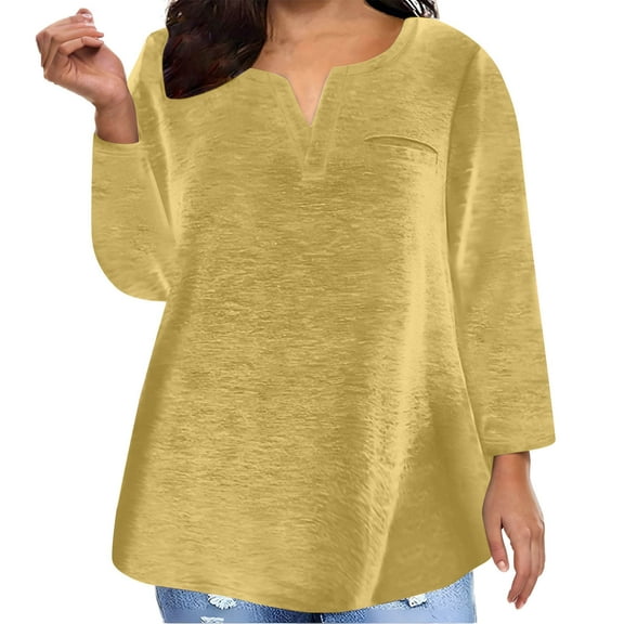 Plus Size Tops for Women S-5X Casual Long Sleeve V Neck Oversized T Shirts Ladies Basic Solid Color Comfort Loose Pullover Tees Top