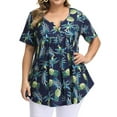 thumbnail image 1 of Plus Size Tops for Women Short Sleeve Buttons Up Blouses Flowy Floral Tunic Tops, 1 of 9