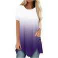 thumbnail image 1 of Plus Size Tops for Women Short Sleeve Crewneck Gradient Printed Summer T Shirts Button Irregular Long Oversized Blouses, 1 of 5