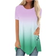 thumbnail image 1 of Plus Size Tops for Women Short Sleeve Crewneck Gradient Printed Summer T Shirts Button Irregular Long Oversized Blouses, 1 of 5