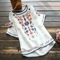 thumbnail image 1 of Plus Size Tops for Women Short Sleeve Round Neck Cotton And Linen Embroidery Spring Summer Casual Loose Blouse, 1 of 4