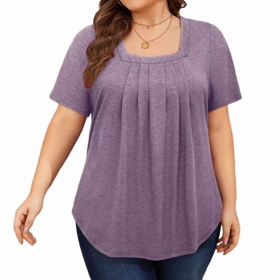 Plus Size Tops for Women Short Sleeve Square Neck Summer Loose Fit Tunic Top for Leggings