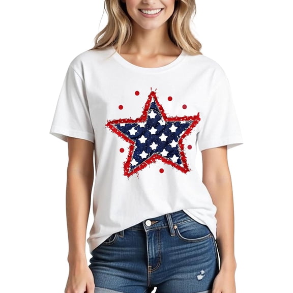 Plus Size Tops for Women Short Sleeved Printed Round Neck T-shirt White L