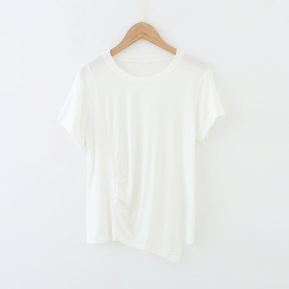 Plus Size Tops for Women Solid Color Short Sleeved Round Neck Not Irregular Loose T-shirt White 2XL