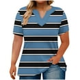 thumbnail image 1 of Plus Size Tops for Women Striped Casual V Neck Short Sleeve Color Block T-Shirts Loose Comfortable Tee (XL, Navy), 1 of 5