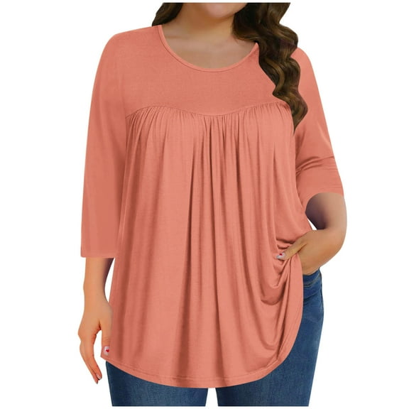 Plus Size Tops for Women Summer Blouses Tunic 3/4 Sleeve Dressy Casual Loose Shirts 1X-5X